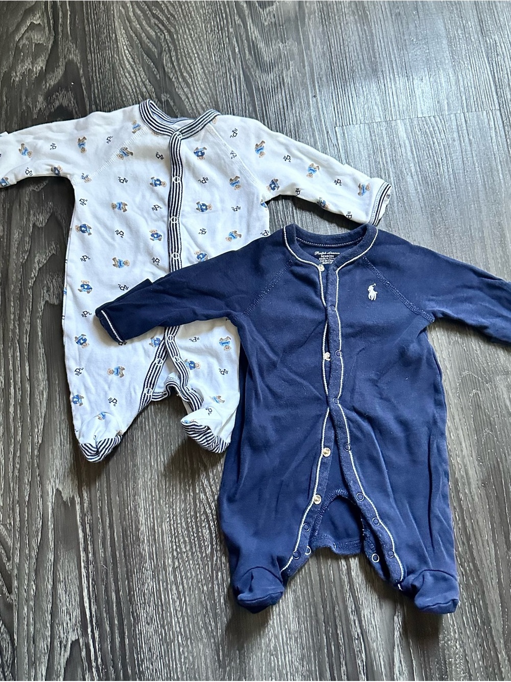 Ralph Lauren Newborn Navy Blue & White Cotton Footed One-Piece Set of 2